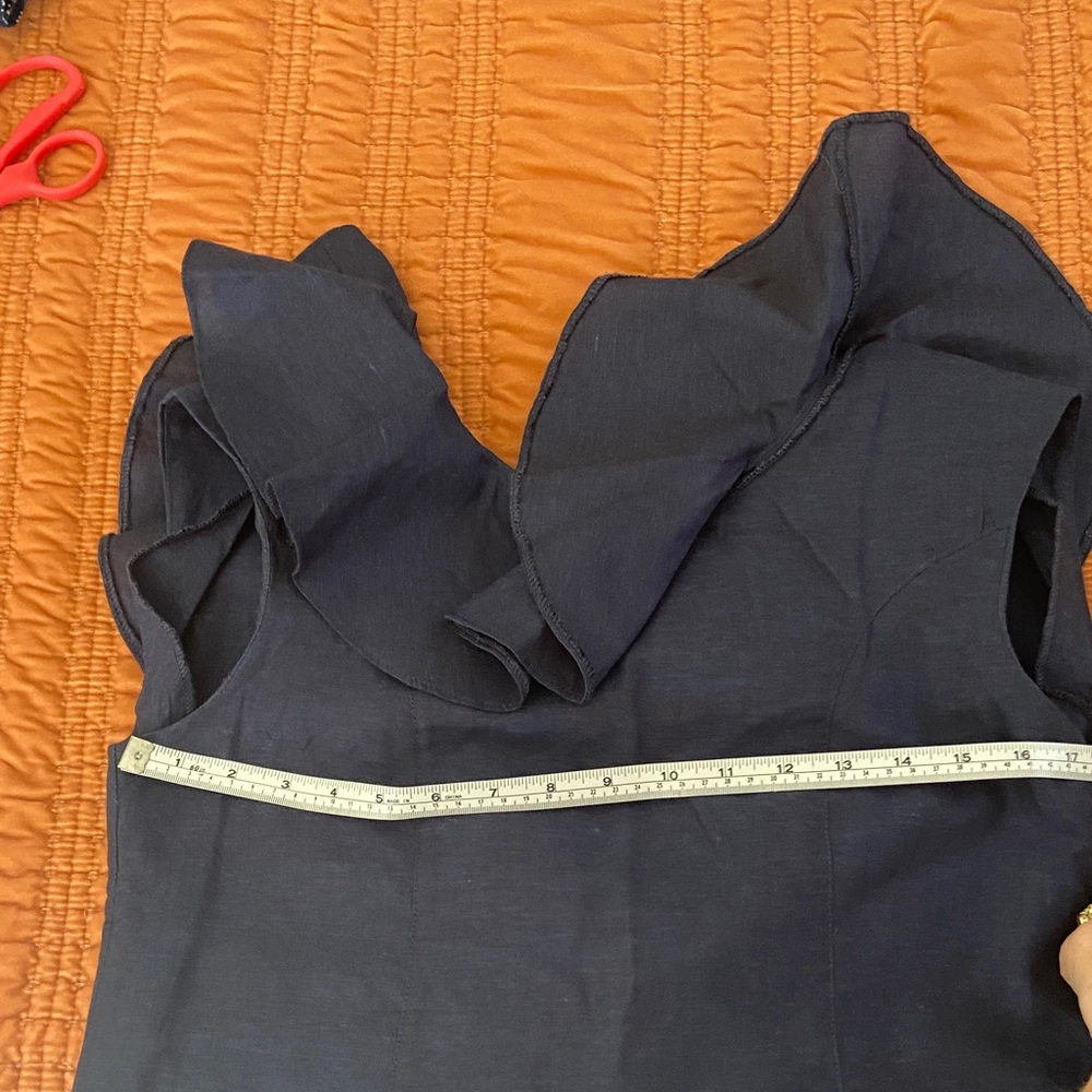 Navy Blue Ruffle Shift Dress with Pockets! - Picture 7 of 11